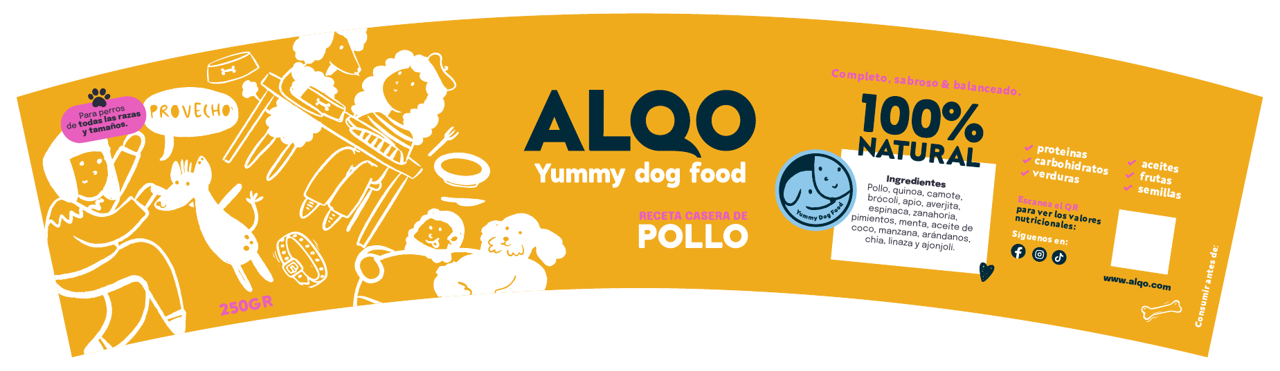 Étiquette Alqo recette Poulet 100% naturel pour chiens